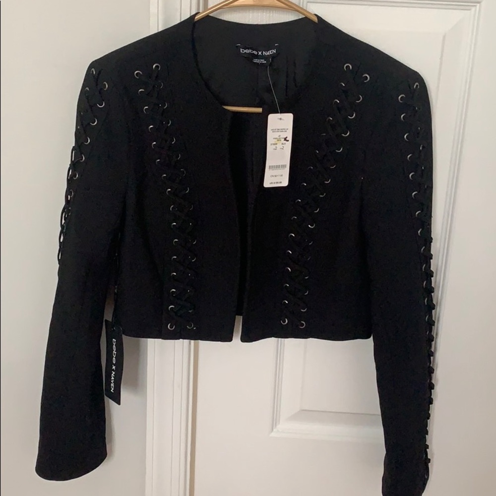 Lace up trim cropped jacket